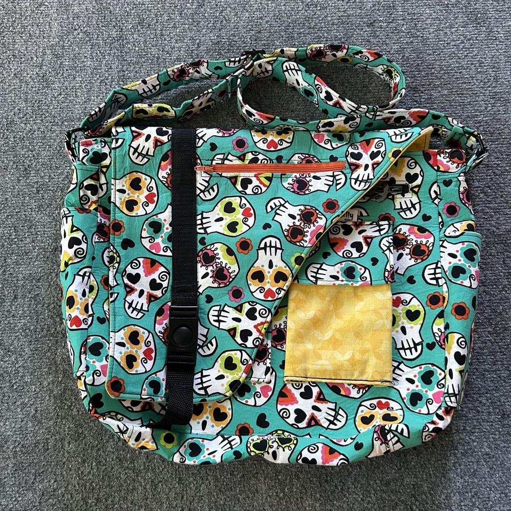 Skully Girl Sugar‎ Skull Crossbody Messenger Bag Teal Dia De Los Muertos